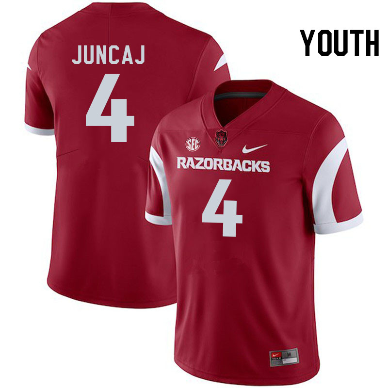 Youth #4 Anton Juncaj Arkansas Razorbacks College Football Jerseys Stitched-Cardinal